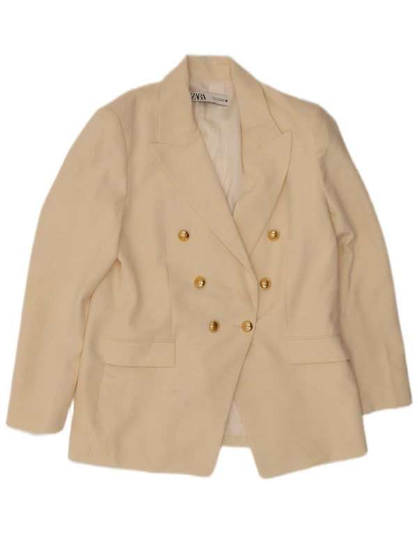 Jachetă Blazer pentru femei Zara, cu două piept, UK 14 XL Poliester alb