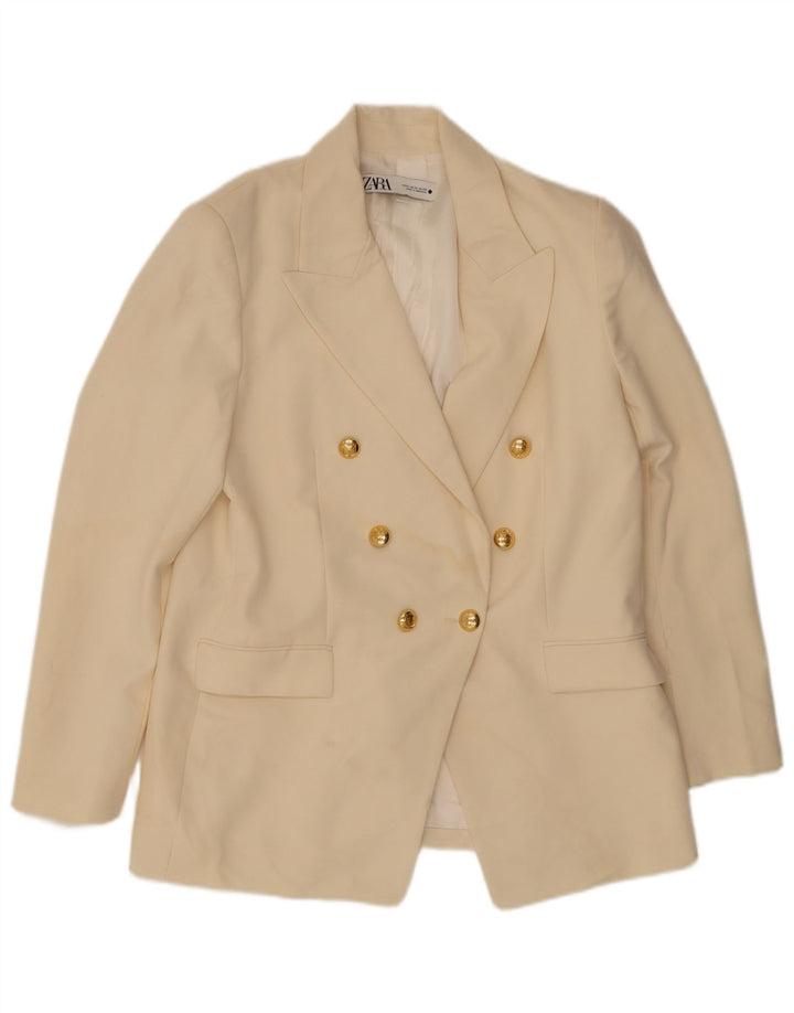 Jachetă Blazer pentru femei Zara, cu două piept, UK 14 XL Poliester alb