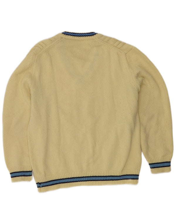 Pulover vintage pentru bărbați cu decolteu în V, mare, acrilic cu dungi galbene