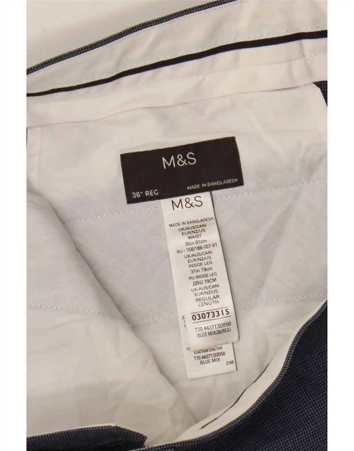 Pantaloni de costum pentru bărbați Marks & Spencer, cu tăiere obișnuită, L36 L31 Blue Houndstooth