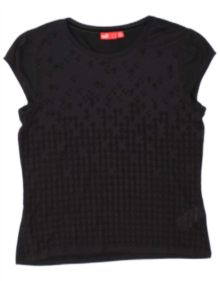 Puma Womens See Through Top UK 12 Medium Bleumarin Geometric Viscose