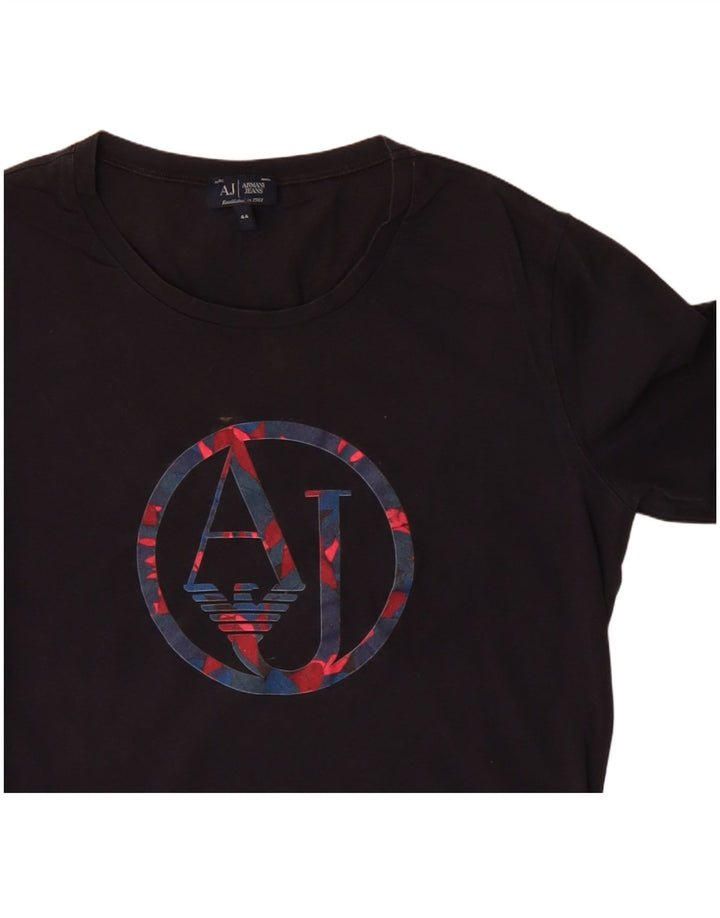 Armani Jeans Top grafic pentru femei cu mânecă lungă IT 44 bumbac mediu negru