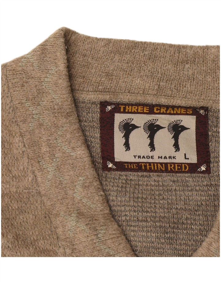 Pulover vintage pentru bărbați cu decolteu în V, mare Bej Argyle/Diamond