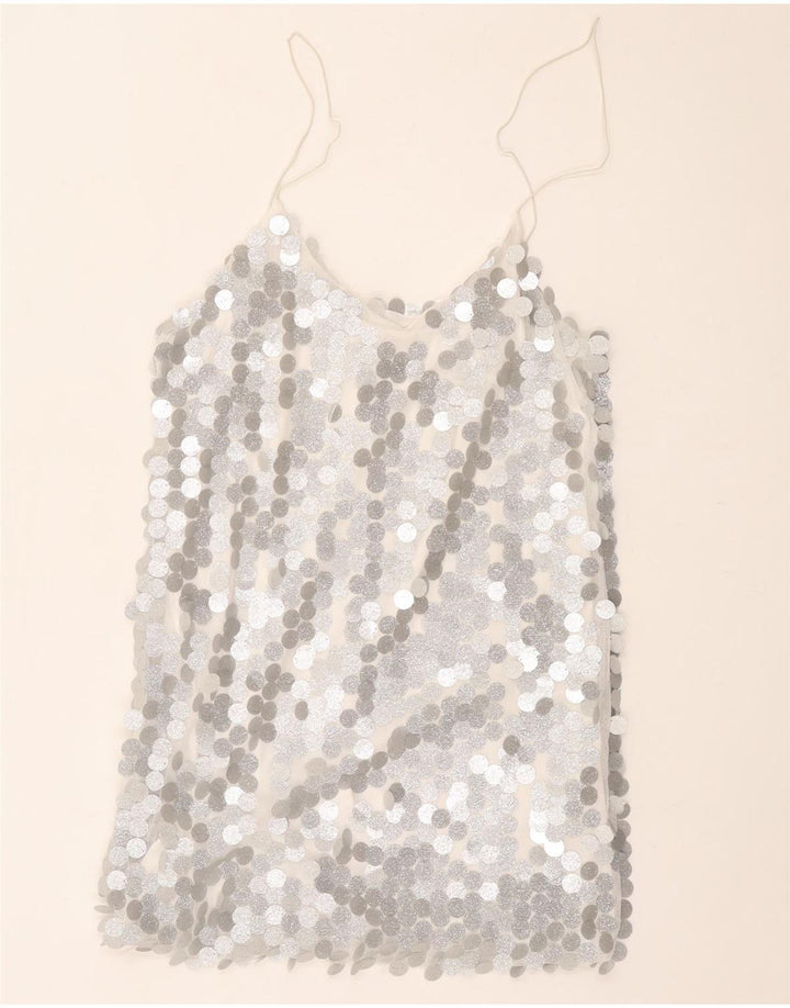 Cami Top pentru femei Vintage UK 12 Poliester argintiu mediu