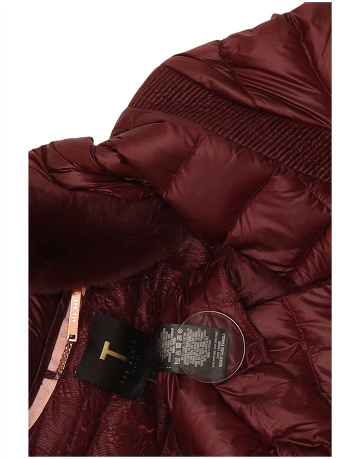 Palton căptușit cu glugă pentru femei Ted Baker Mărimea 2 Poliamidă Burgundy mic