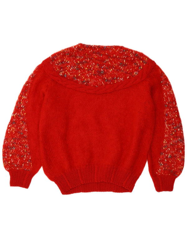 Pulover vintage cu gât roșu pentru femei UK 14, mare, roșu, pete