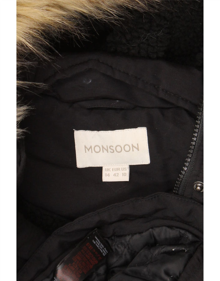 Jachetă parka cu glugă pentru femei Monsoon UK 14, mare, negru, bumbac