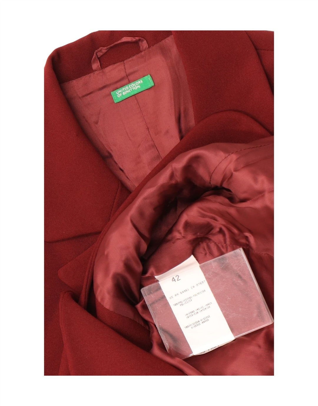 Jachetă pentru femei Benetton cu 3 nasturi IT 42 Poliester Burgundy mediu