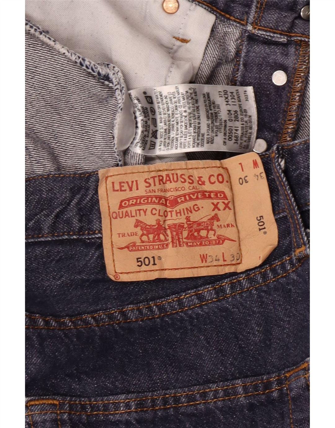 Blugi drepti pentru bărbați LEVI'S 501 W34 L30 bumbac bleumarin