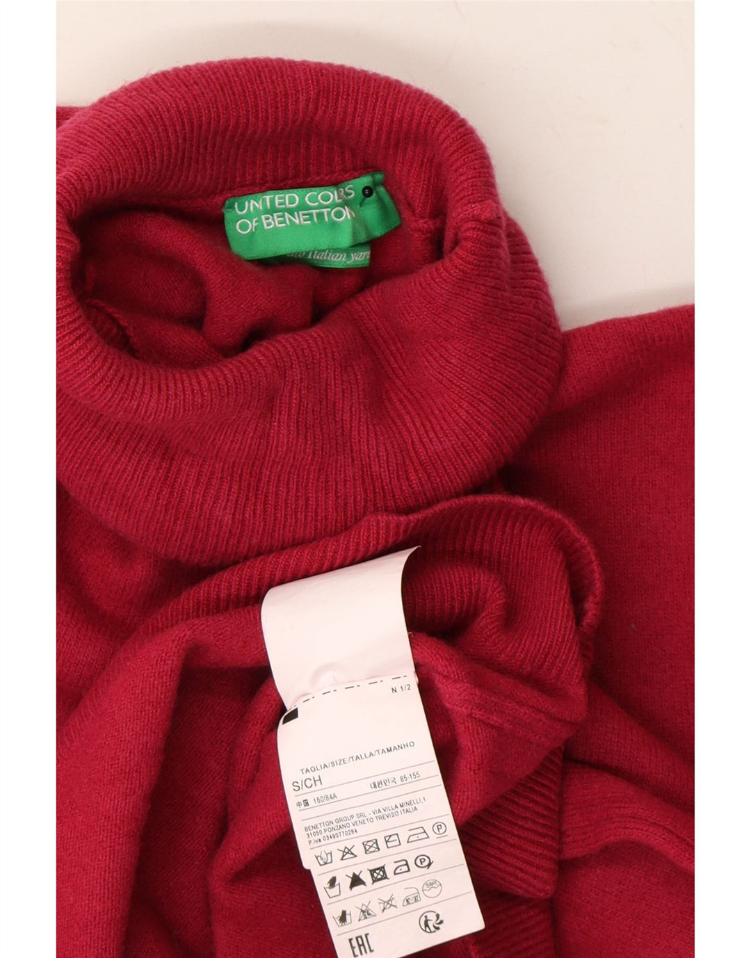 BENETTON Womens Roll Neck Jumper Sweater UK 10 Small Red Wool Vintage Benetton and Second-Hand Benetton from Messina Hembry 