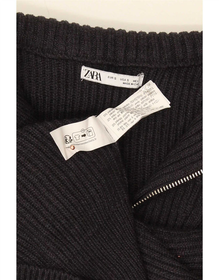 Pulover pentru bărbați Zara, cu fermoar, cu gât, poliester mic, gri