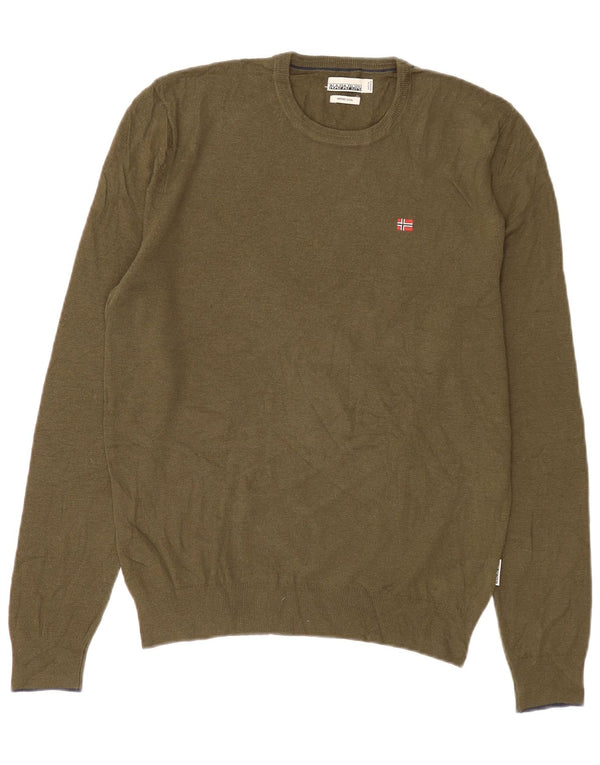Napapijri Mens Crew Neck Jumper Sweater Small Khaki Merino Wool