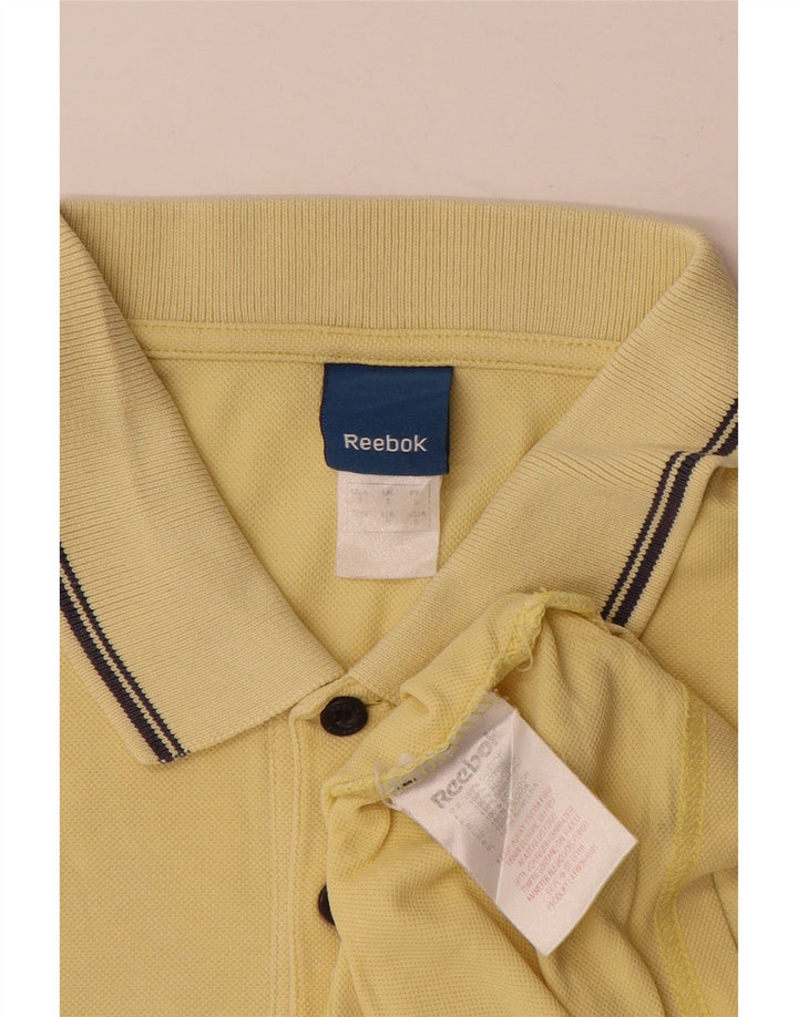 Tricou polo Reebok pentru bărbați, bumbac cu dungi galbene mici