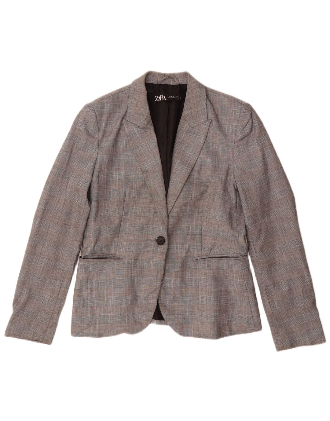 Blazer pentru femei Zara cu 1 nasture EU 40 Poliester cu carouri gri mediu