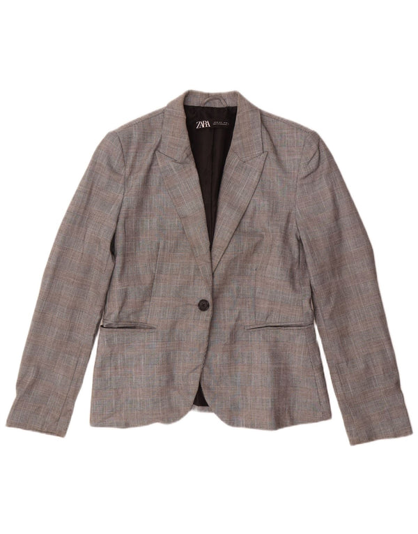 Blazer pentru femei Zara cu 1 nasture EU 40 Poliester cu carouri gri mediu