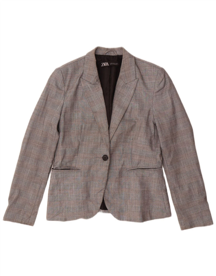 Blazer pentru femei Zara cu 1 nasture EU 40 Poliester cu carouri gri mediu