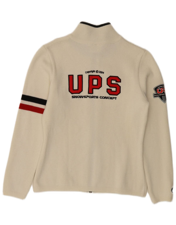 Pulover cardigan cu grafică vintage pentru femei UK 10 Small Off White