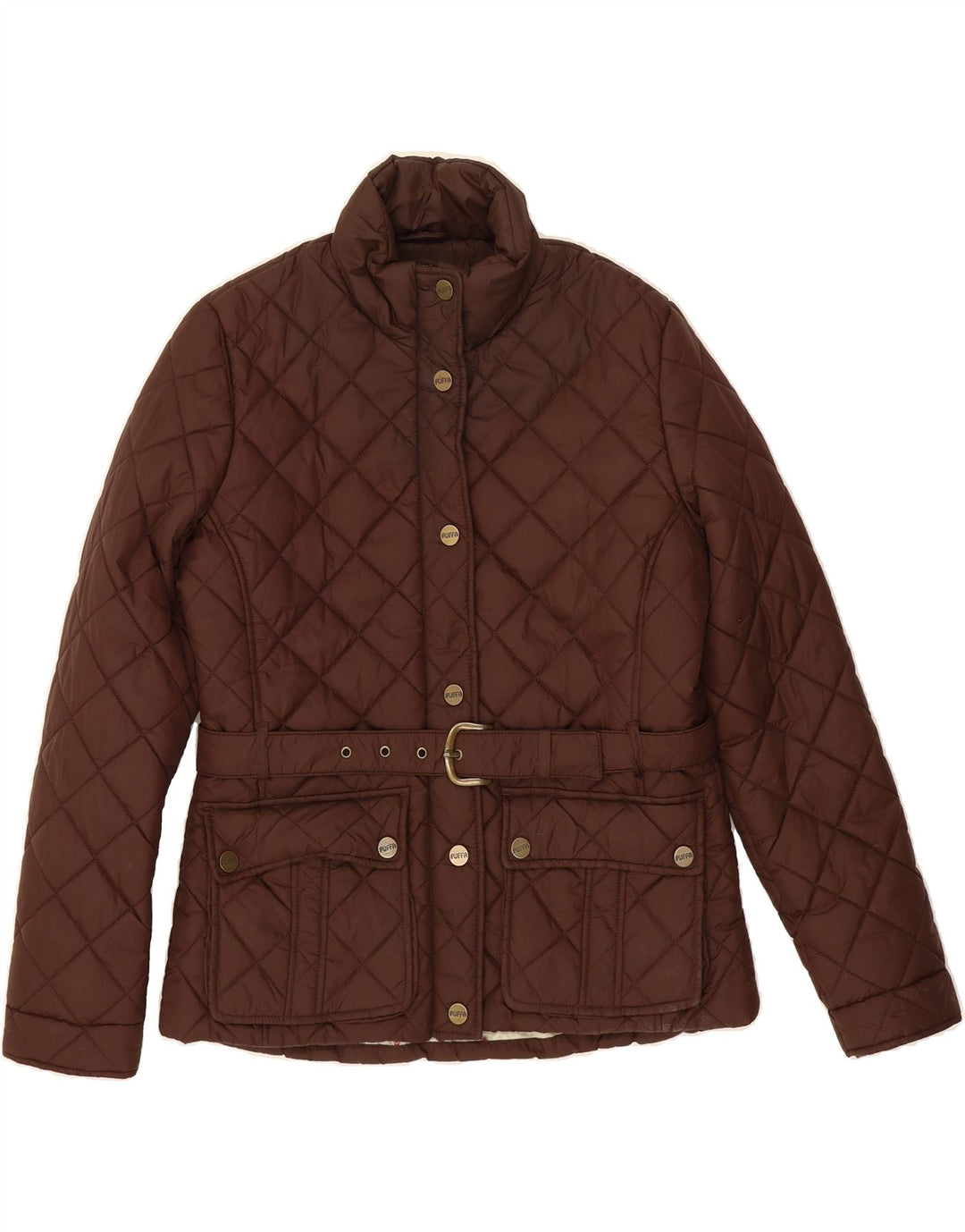 VINTAGE Womens Quilted Jacket UK 14 Large  Brown Nylon Vintage Vintage and Second-Hand Vintage from Messina Hembry 