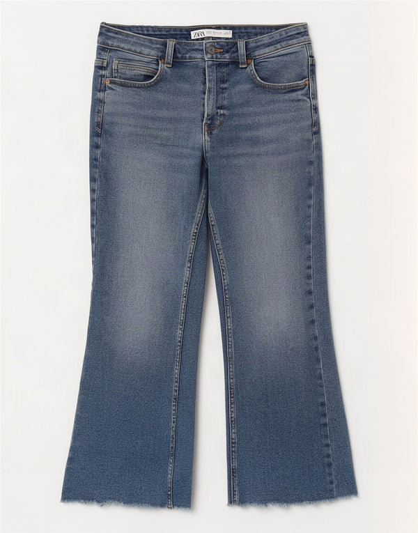 Blugi Zara Femei Crop Bootcut EU 40 Medium L30 L25 Bumbac Albastru