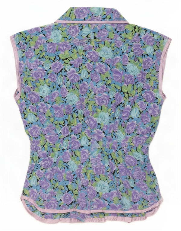 Bluză cămașă fără mâneci vintage pentru femei UK 14 Medium Multicolor Floral