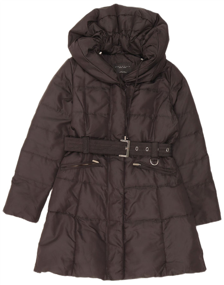 Palton căptușit cu glugă pentru femei Zara UK 14 Medium Black