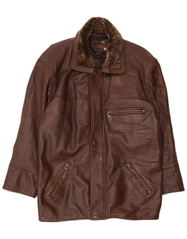 Jachetă de piele vintage pentru bărbați UK 44 2XL piele maro