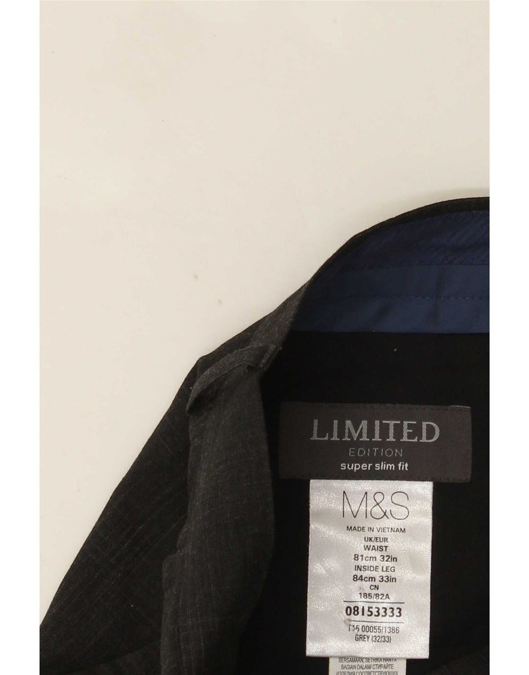 Pantaloni de costum pentru bărbați Marks & Spencer Super Slim Fit L32 L33 Gri Check