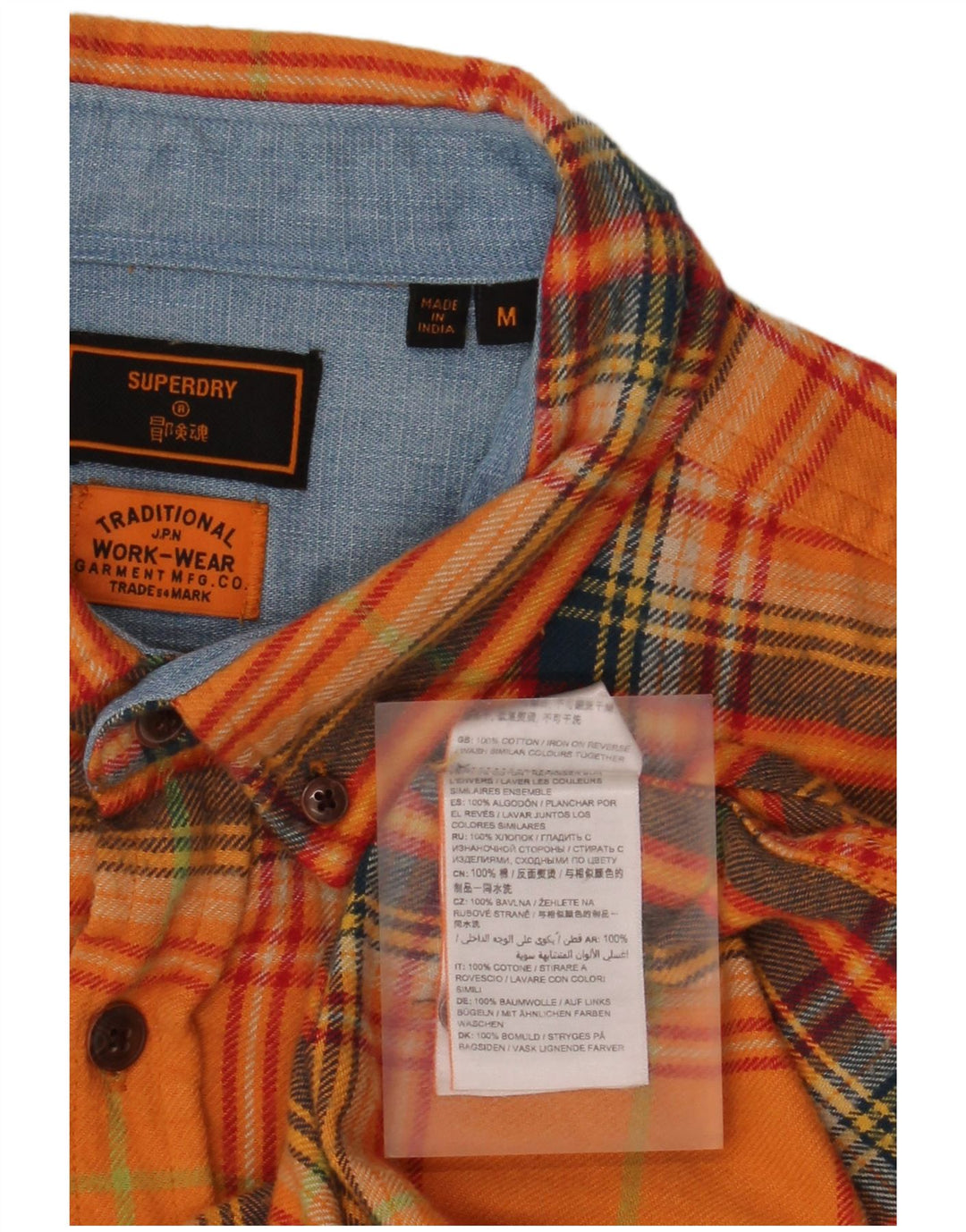 Cămașă de flanel pentru bărbați Superdry, bumbac carouri portocaliu mediu