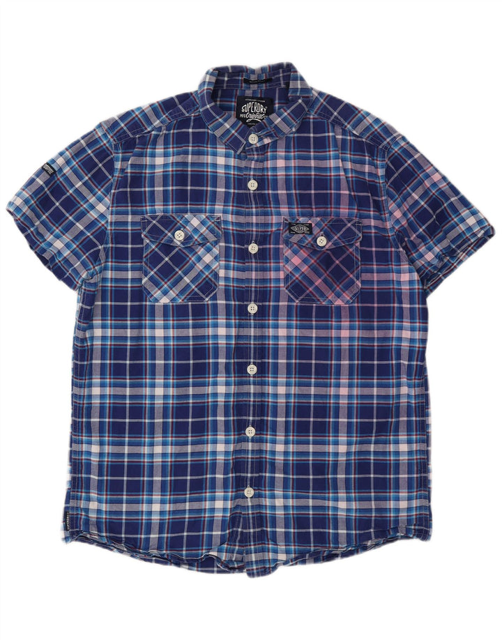 Cămașă cu mânecă scurtă pentru bărbați Superdry, bumbac cu carouri albastre mari