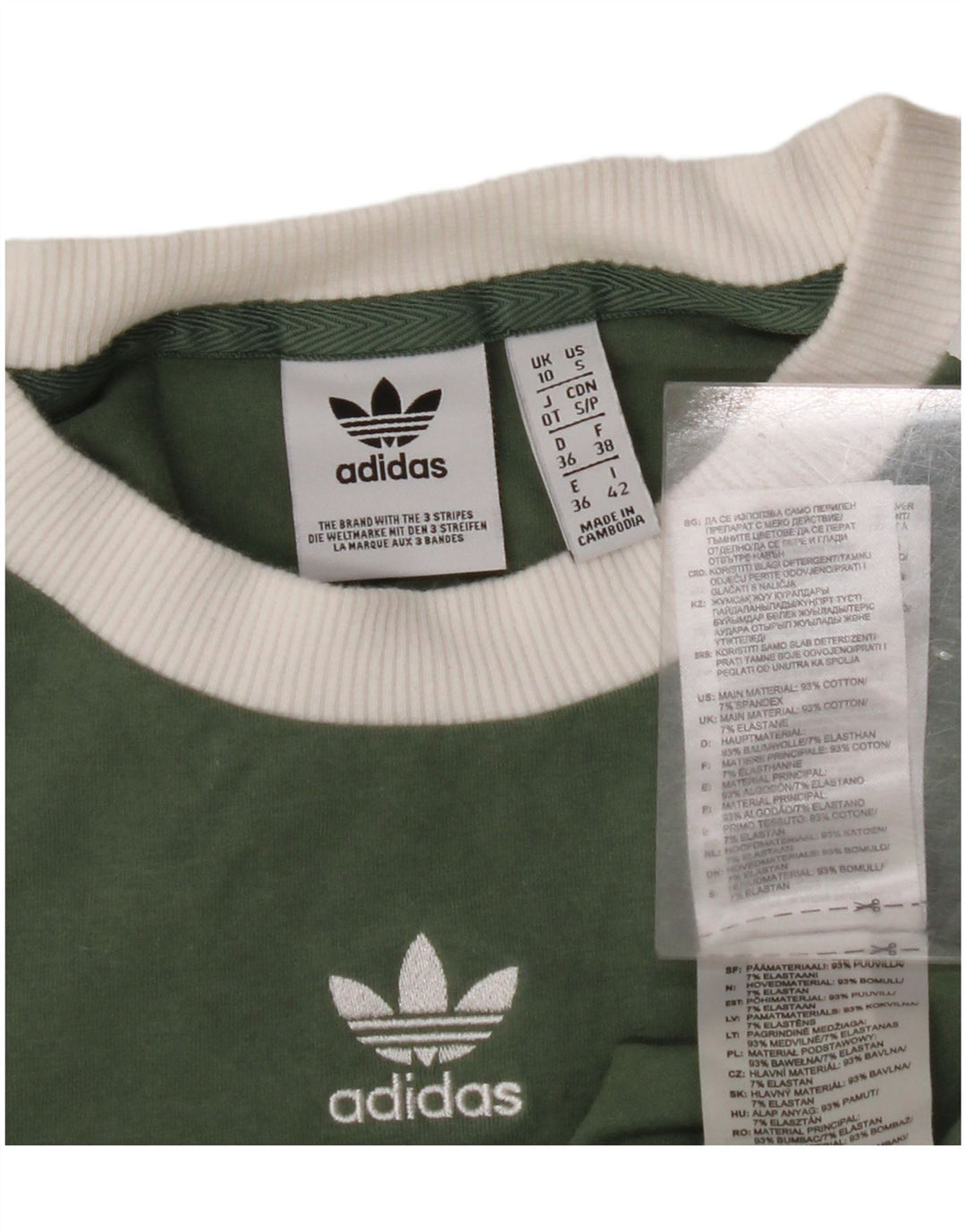 Top pentru femei ADIDAS cu mânecă lungă UK 10 mic verde bumbac