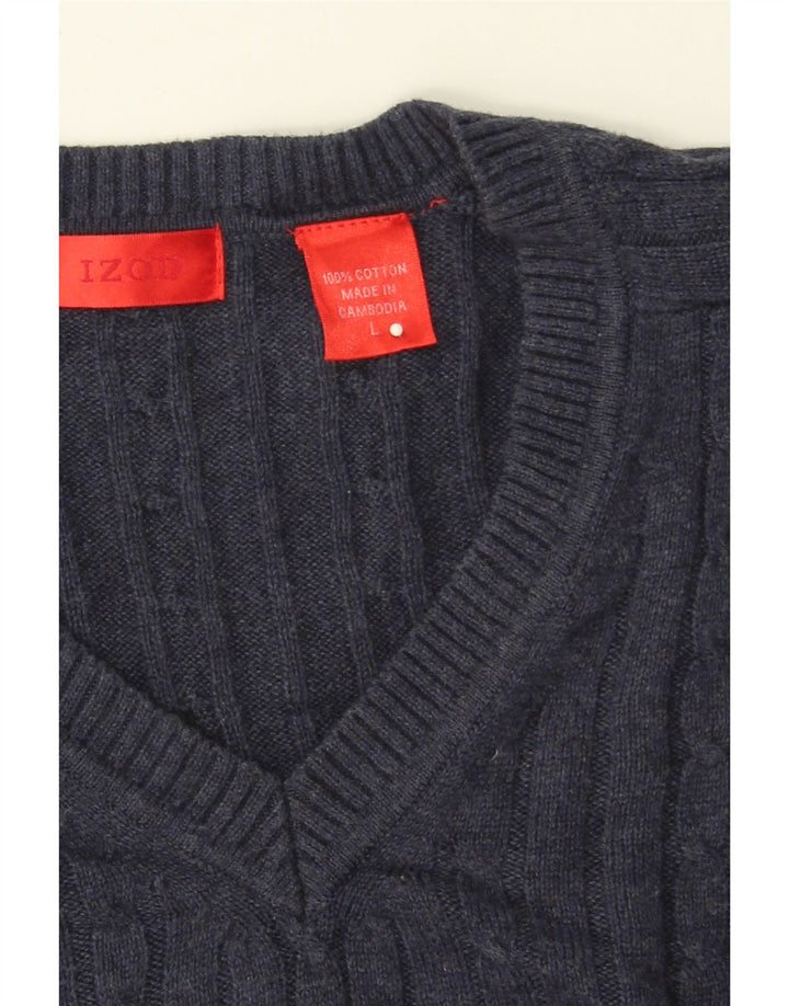 IZOD Mens V-Neck Jumper Sweater Large Navy Blue Cotton Vintage Izod and Second-Hand Izod from Messina Hembry 