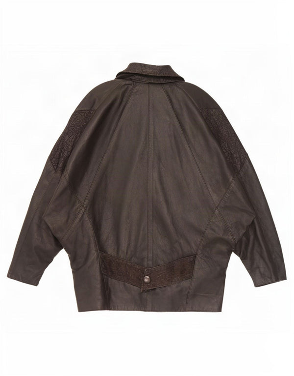Jachetă de piele supradimensionată vintage pentru femei UK 10 Small Black