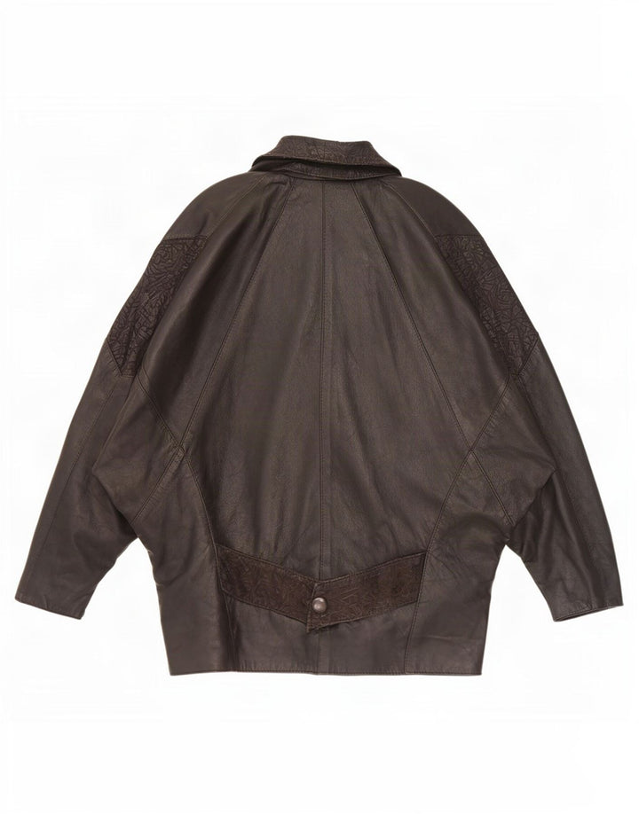 Jachetă de piele supradimensionată vintage pentru femei UK 10 Small Black