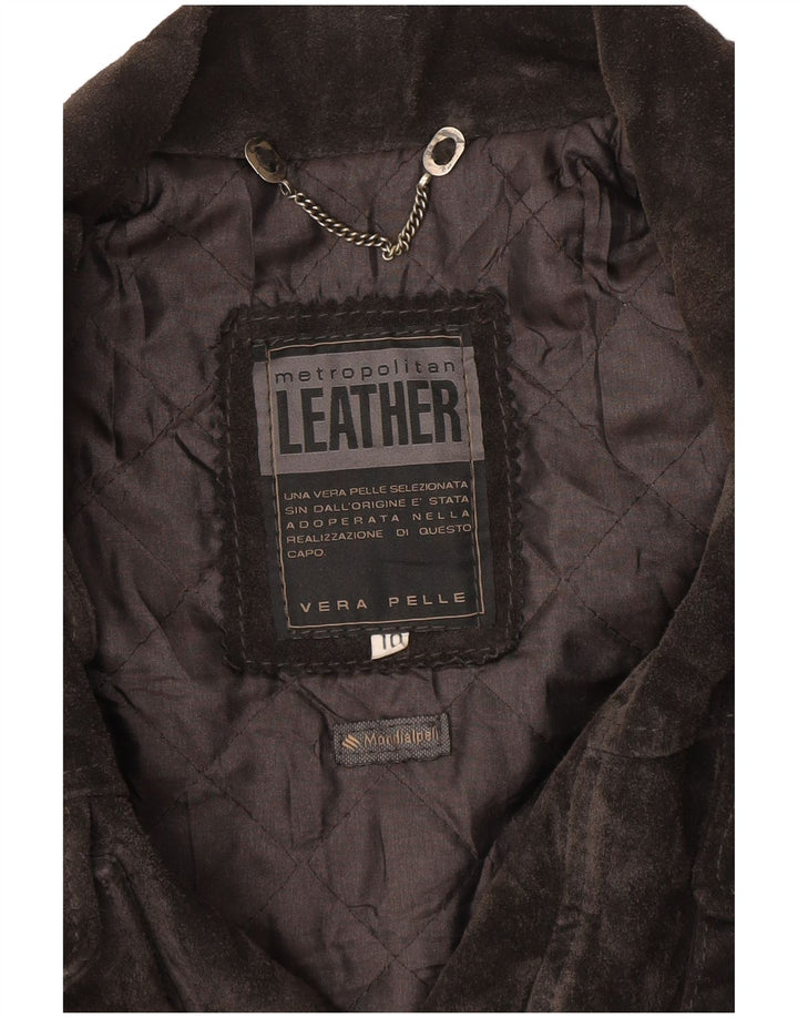 Jachetă de vânt supradimensionată pentru femei de piele intoarsă vintage UK 10 Mic din piele gri