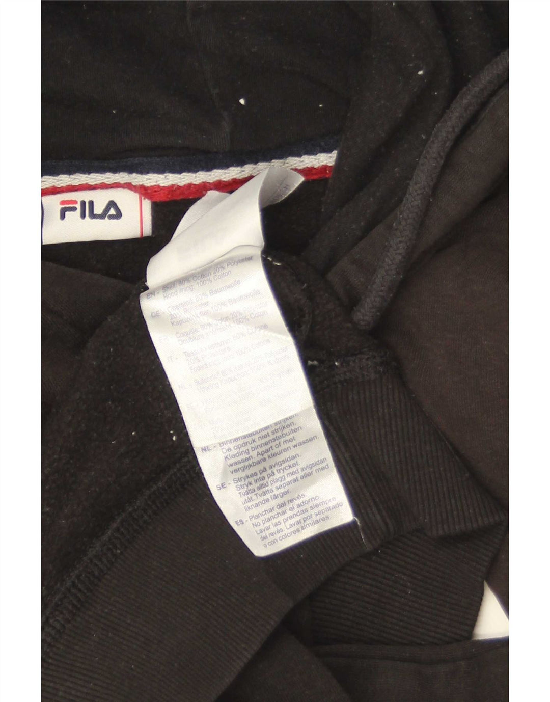 Pulover Fila pentru bărbați cu glugă grafică, bumbac mediu negru