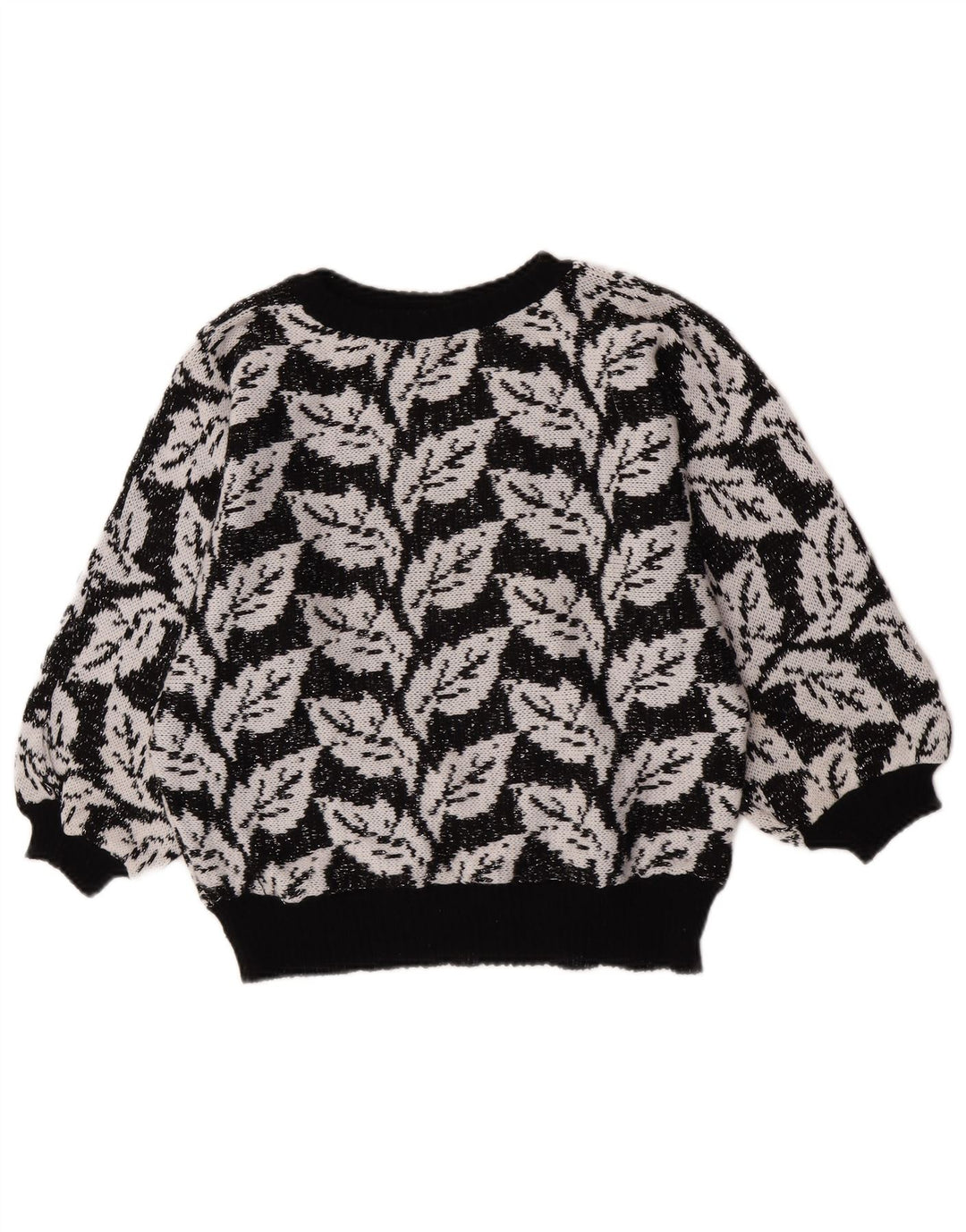 Pulover vintage pentru femei cu model abstract, cu gât rotund, pulover UK 14 mediu negru
