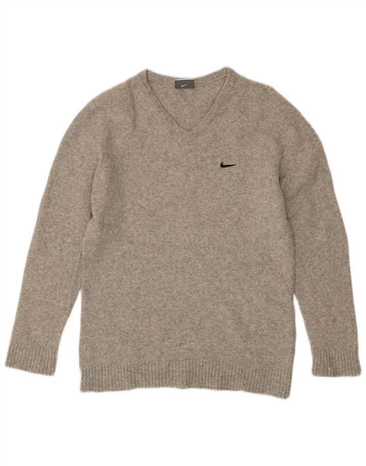 Pulover Nike pentru femei cu decolteu în V UK 14 Lână mare, gri pete