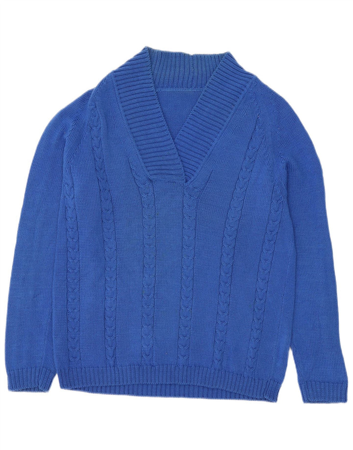 Pulover vintage pentru bărbați cu decolteu în V, albastru mediu