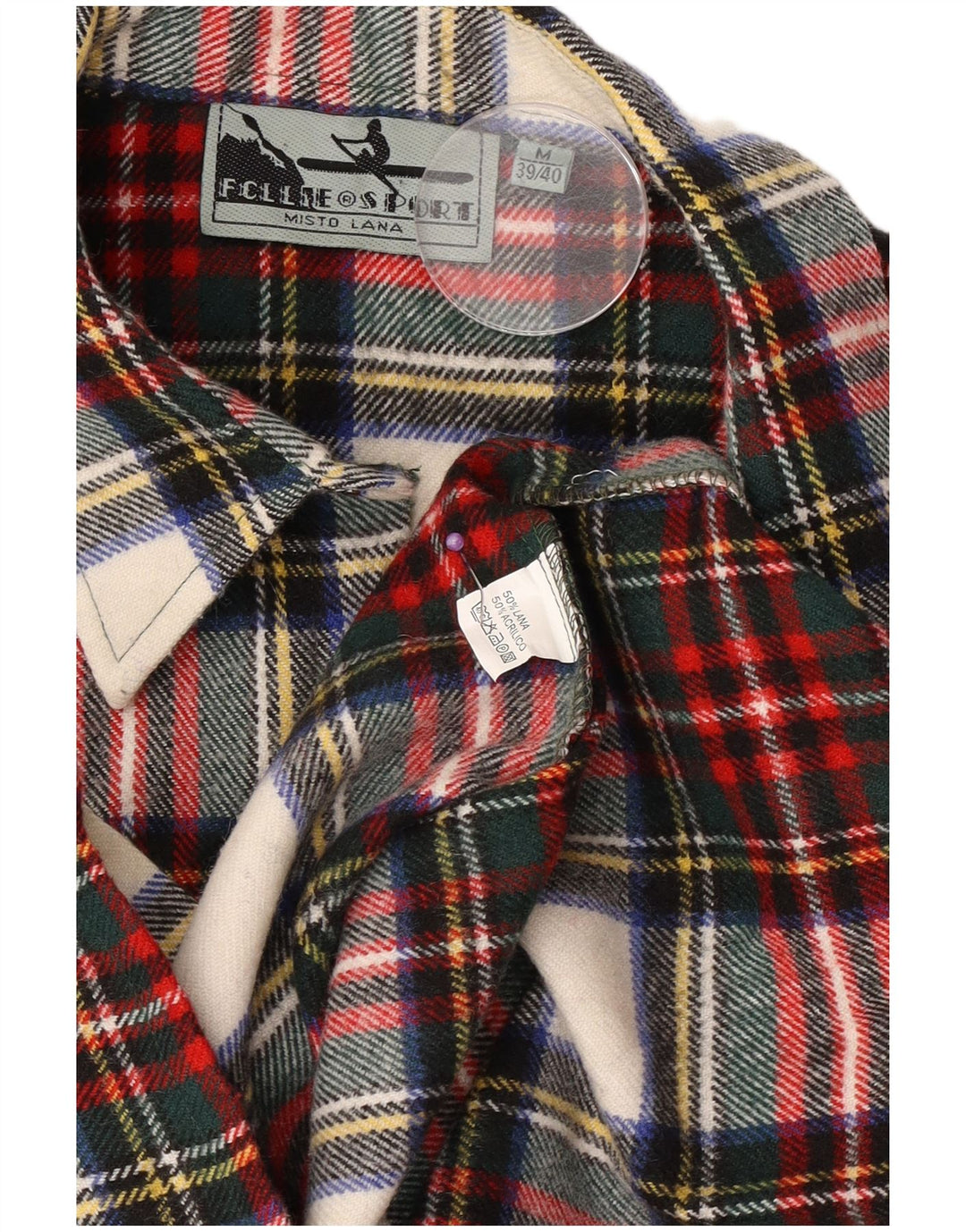 Cămașă Vintage pentru bărbați din flanel Mărimea 39/40 Lână cu carouri roșii medii