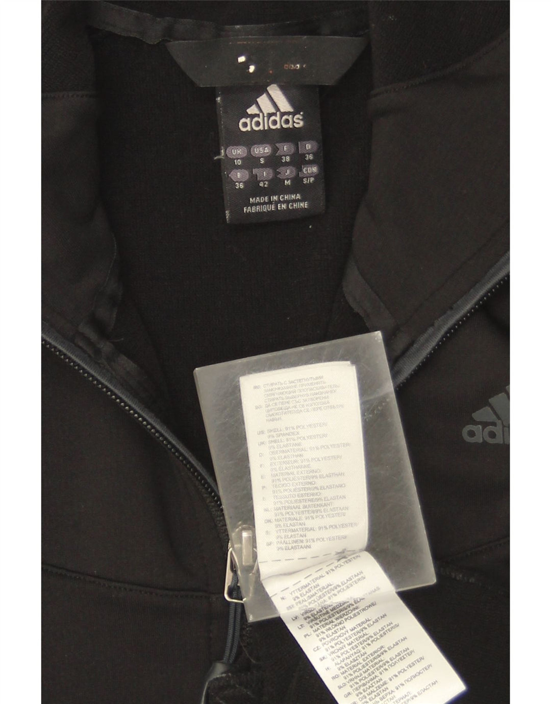 Pulover Adidas pentru femei, cu fermoar, UK 10, poliester negru mic