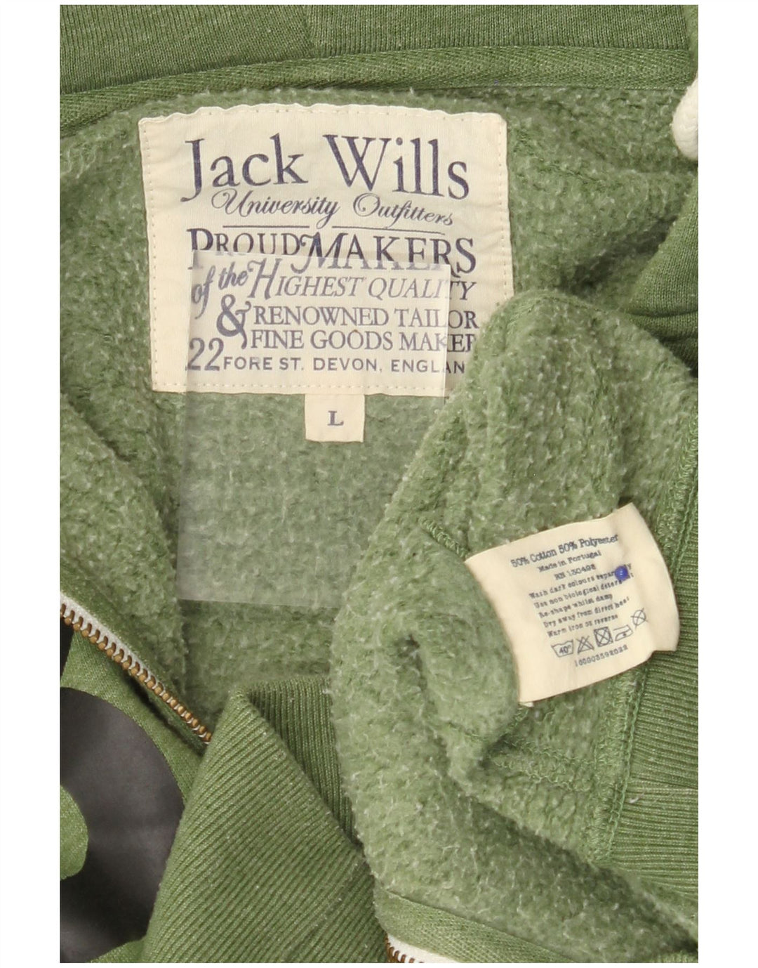 JACK WILLS Pulover cu glugă cu fermoar grafic pentru bărbați, bumbac verde mare