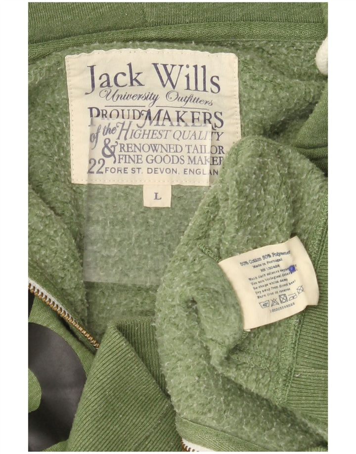 JACK WILLS Pulover cu glugă cu fermoar grafic pentru bărbați, bumbac verde mare