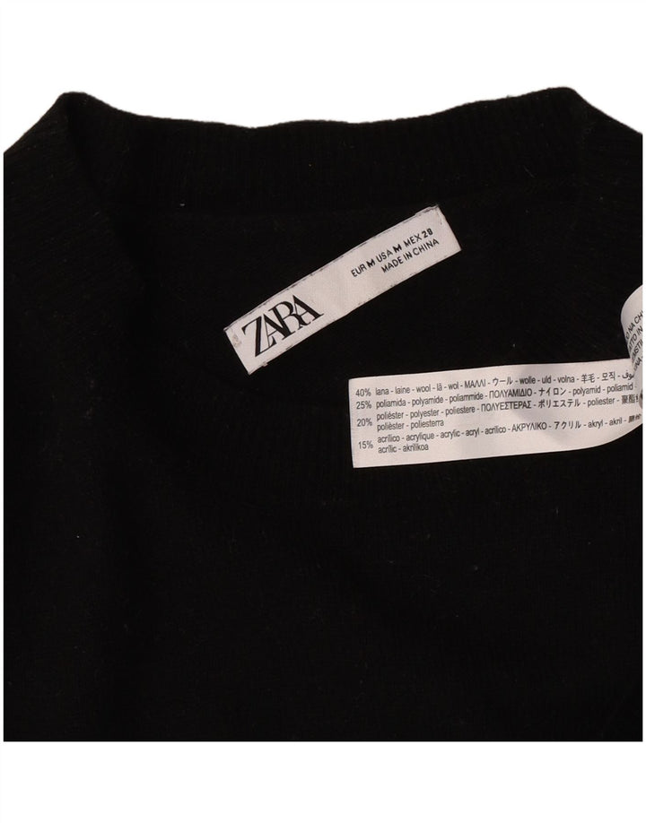 Pulover supradimensionat pentru femei Zara, cu gât crew, UK 14, lână neagră medie