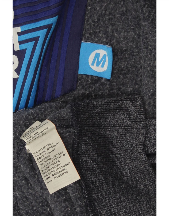 SUPERDRY Pulover cu capota cu fermoar grafic pentru bărbați, bumbac mediu albastru bleumarin