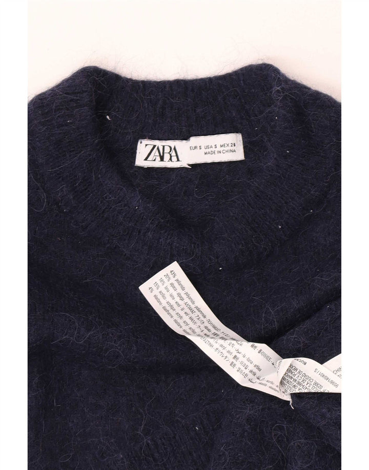 Pulover pentru damă Zara, cu gât turnut, UK 10, poliamidă, albastru bleumarin mic