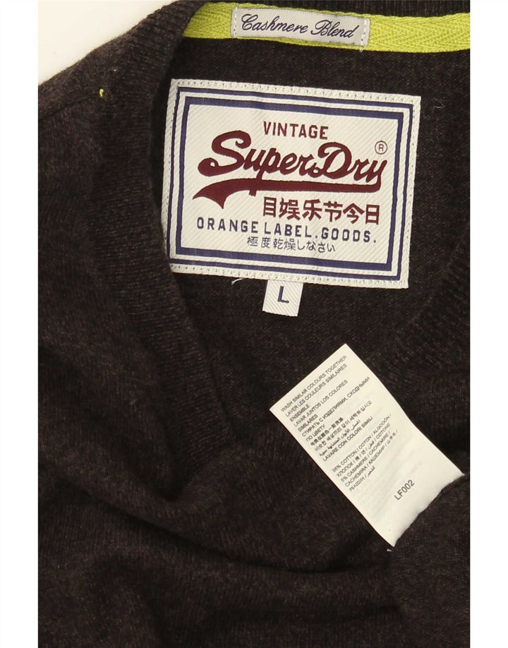Pulover cu decolteu în V Superdry pentru bărbați, bumbac maro mare