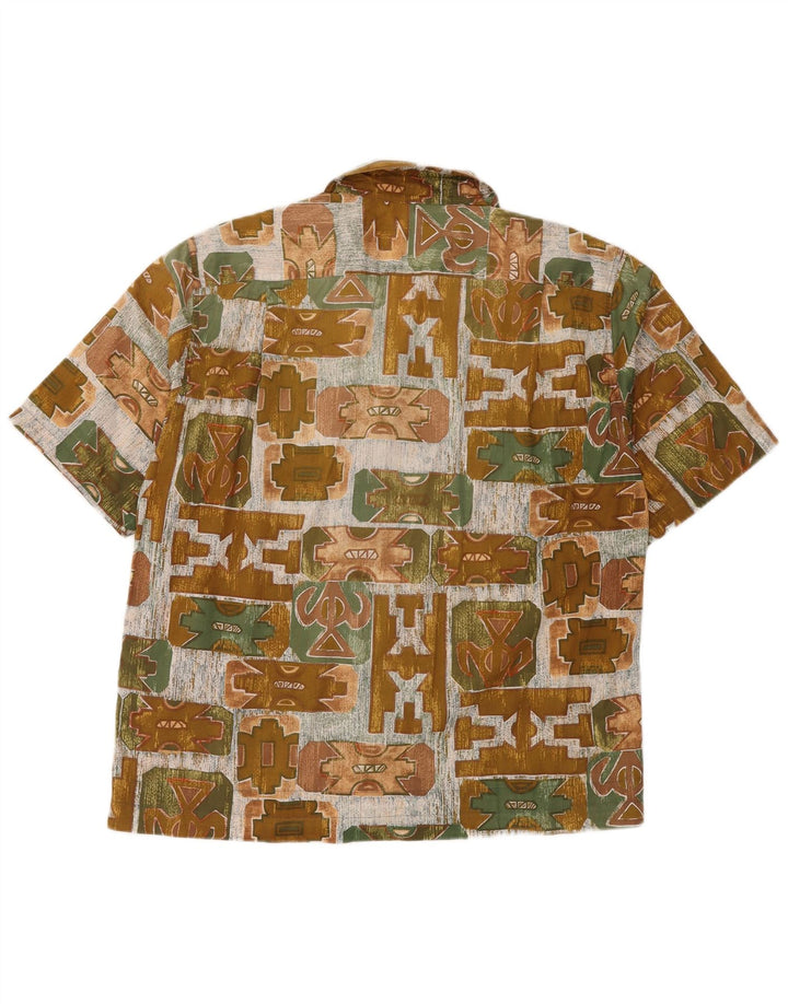 Cămașă Vintage pentru bărbați cu mânecă scurtă Medium Kaki Geometric