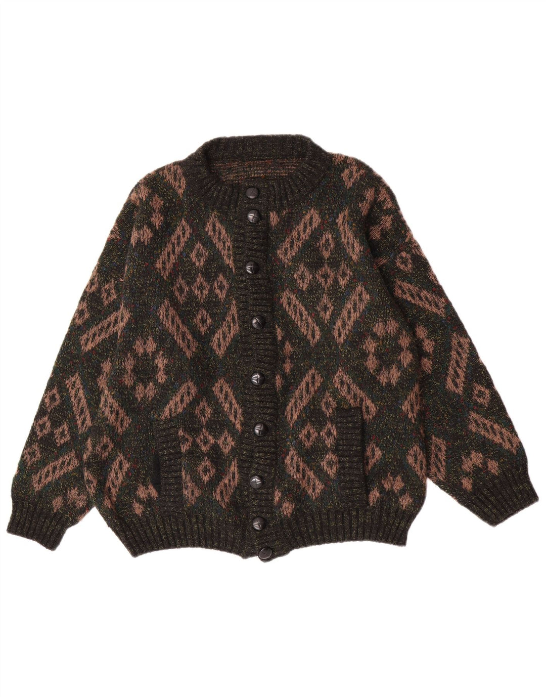 Pulover Cardigan Vintage pentru bărbați Lână geometrică verde mare