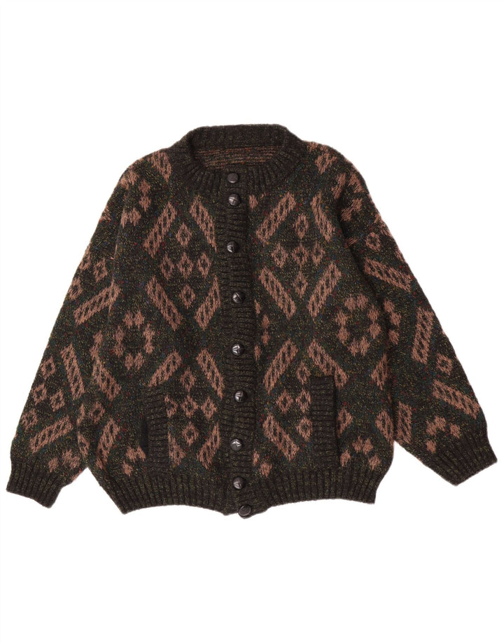 Pulover Cardigan Vintage pentru bărbați Lână geometrică verde mare