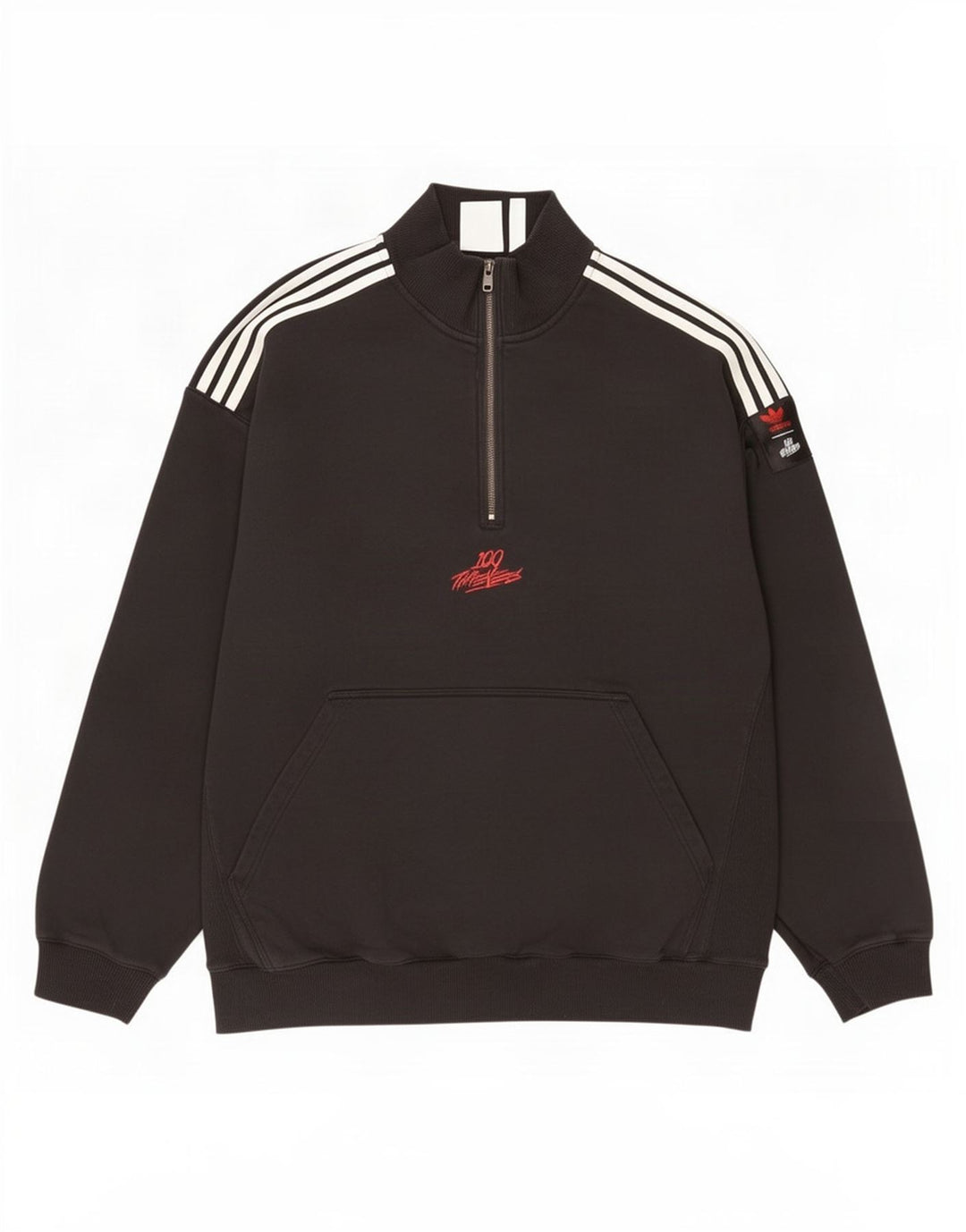 Hanorac pentru bărbați Adidas, cu fermoar și gât, Jumper mare, negru, bumbac
